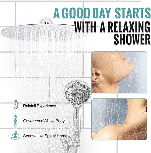 Miniatura 2 de SR SUN RISE Sistema de ducha de cuerpo completo, juego de grifo de ducha de lluvia de 16 pulgadas con cabezal de ducha de mano de 6 ajustes, válvula