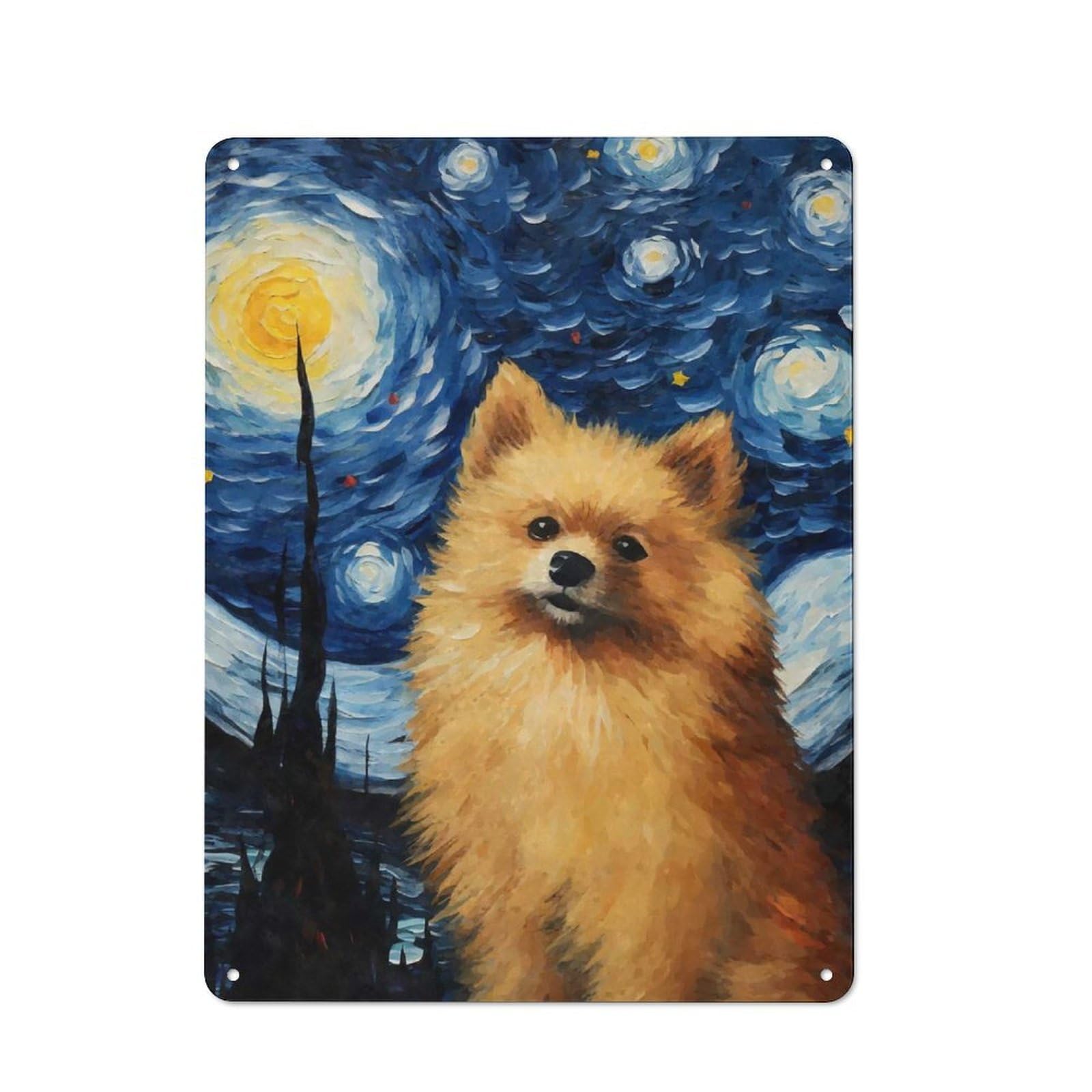 Country Country Metal Sign 40x30cm Featuring Pomeranian Starry Night, Rustic Kitchen Decor for Cottage, Kitchen, Hallway Or Breakfast Nook