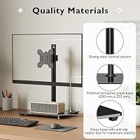 BONTEC Monitortartó Állvány 13-32" Lapos/Ívelt Képernyőkhöz, 10kg Teherbírás, Edzett Üveg Talp, Dönthető ±75° Forgatható ±80°, VESA 75/100mm 7
