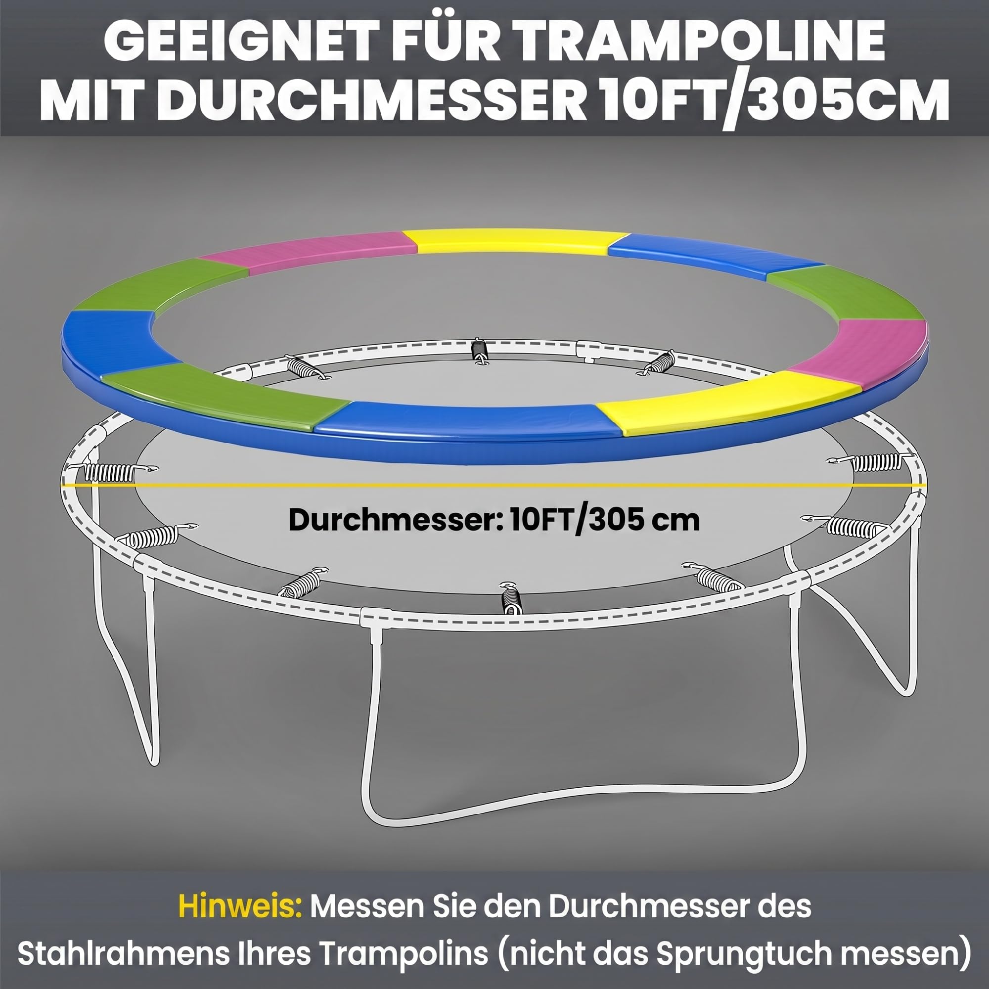 SPORTNOW Trampolin Randabdeckung, Reißfest UV-resistent Federabdeckung, Wasserdicht, Trampolinzubehör Randschutz Ersatzteile für Gartentrampoline