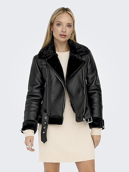 ONLY Dames Onlamia Faux Leather Moto Jacket Cc OTW Bikerjas, zwart, S