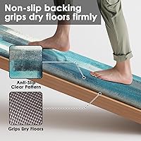 Vista 4 de Arttown Juego de 2 tapetes de cocina antifatiga verde azulado con diseño abstracto de color gris, tapete antideslizante impermeable y tapete