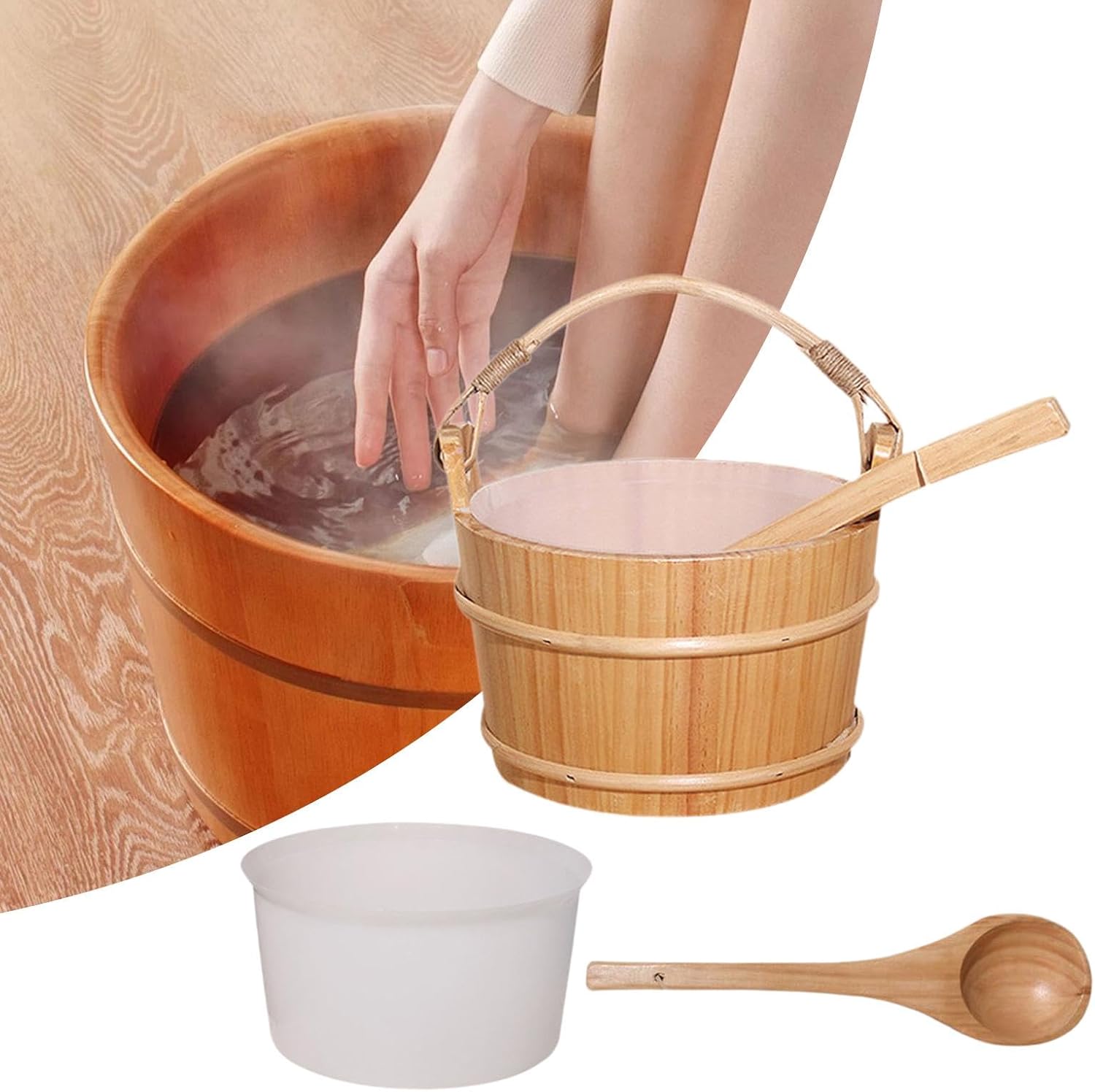 Sauna Bucket and Ladle Set Wooden Bathing Bucket Rope Handle Bath Supplies Accessory for Home Saunaroom SPA Centers