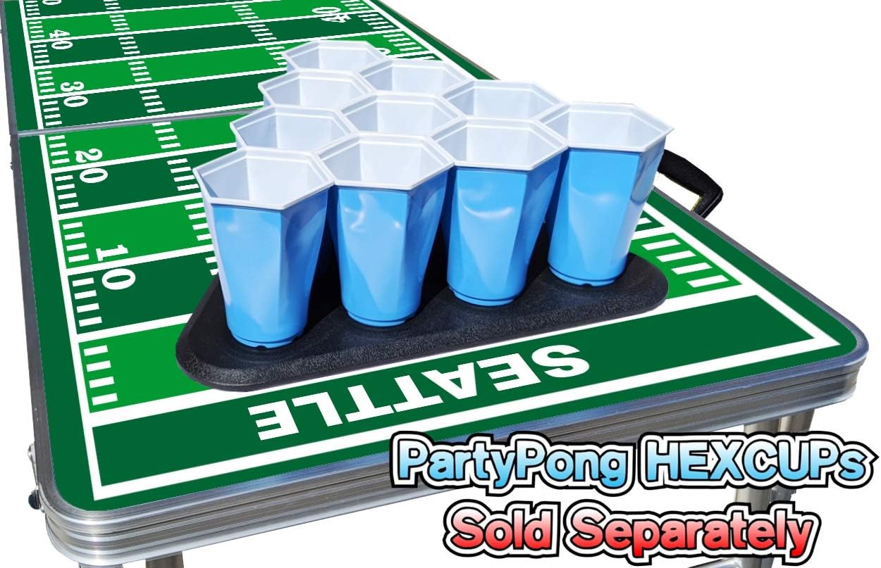 2-in-1 Cornhole Boards & Beer Pong Tailgate Table w/Multi-Color LED Lights - Seattle Football Field