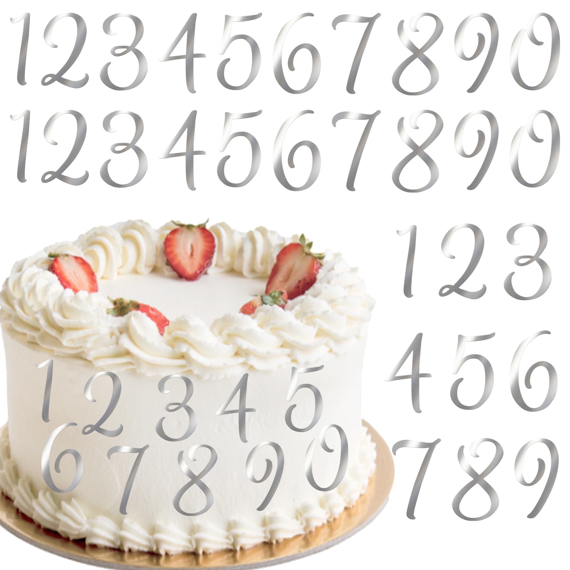 10 Stück Acryl Zahl 0-9 Tortendeko Acryl Gespiegelt Zahlen Kuchen Deko Alles Gute zum Geburtstag Cupcake Toppers für Baby Dusche Hochzeit Geburtstag Jahrestag Party Kuchen Dekorationen Silber