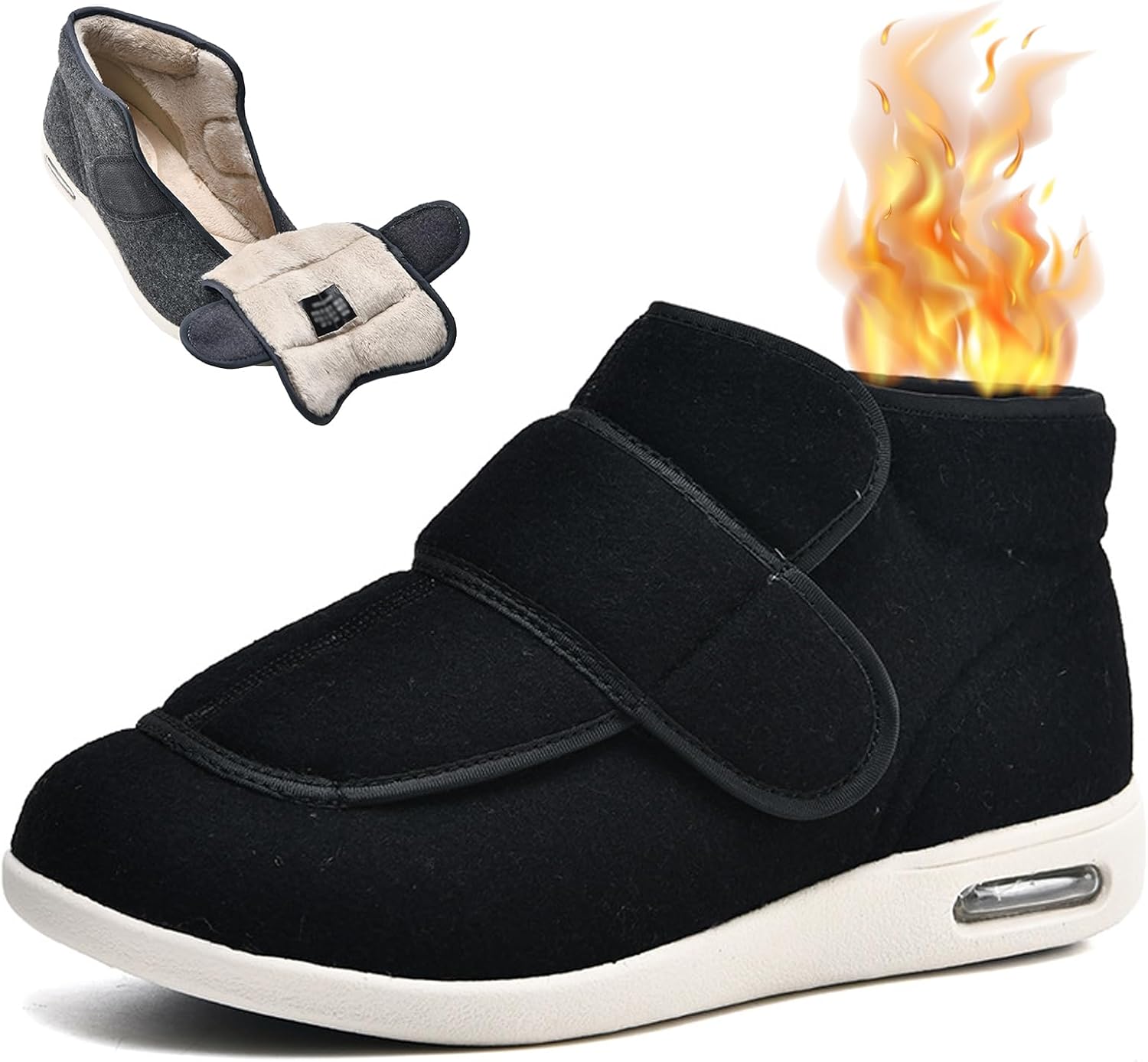 bumuam Women's Orthopedic Winter Slippers, Warm Fur Lined Slip On Snow Boots, Unisex Swollen Feet Diabetic Edema Shoes with Adjustable Closures