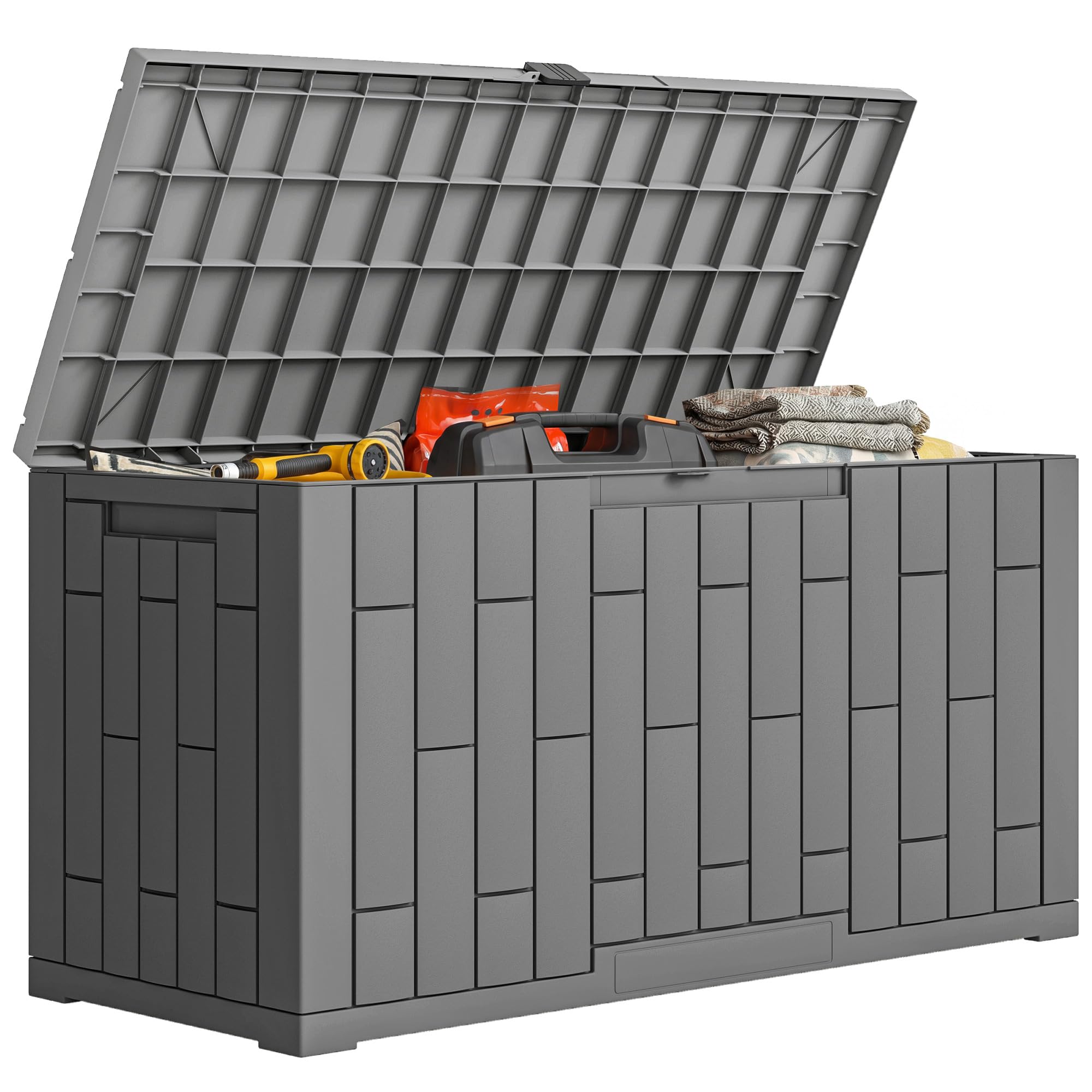 Outsunny Arcón Exterior Capacidad 227L, Baúl de Almacenaje Exterior de Resina Resistente al Agua y a los Rayos UV, con Cerradura para Jardín, Terraza, Patio, 106,5x43x54,5 cm, Gris