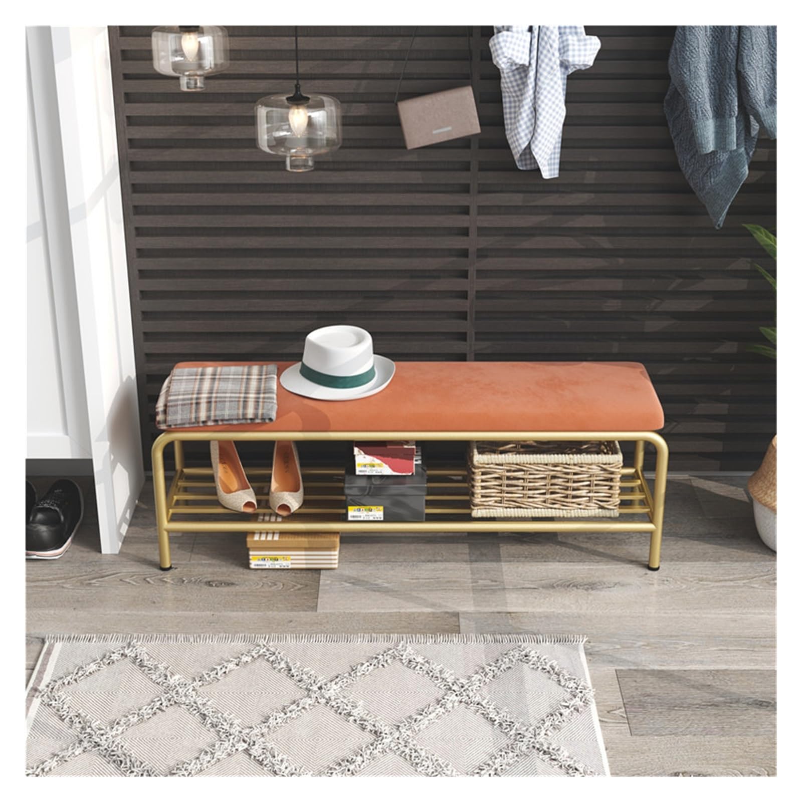 Ławka z półką na buty Stołek na buty Sofa ławka drzwi wejściowe szafka stołek do przechowywania wejście domu ganek koniec łóżka(Orange,80 * 30 * 42cm)