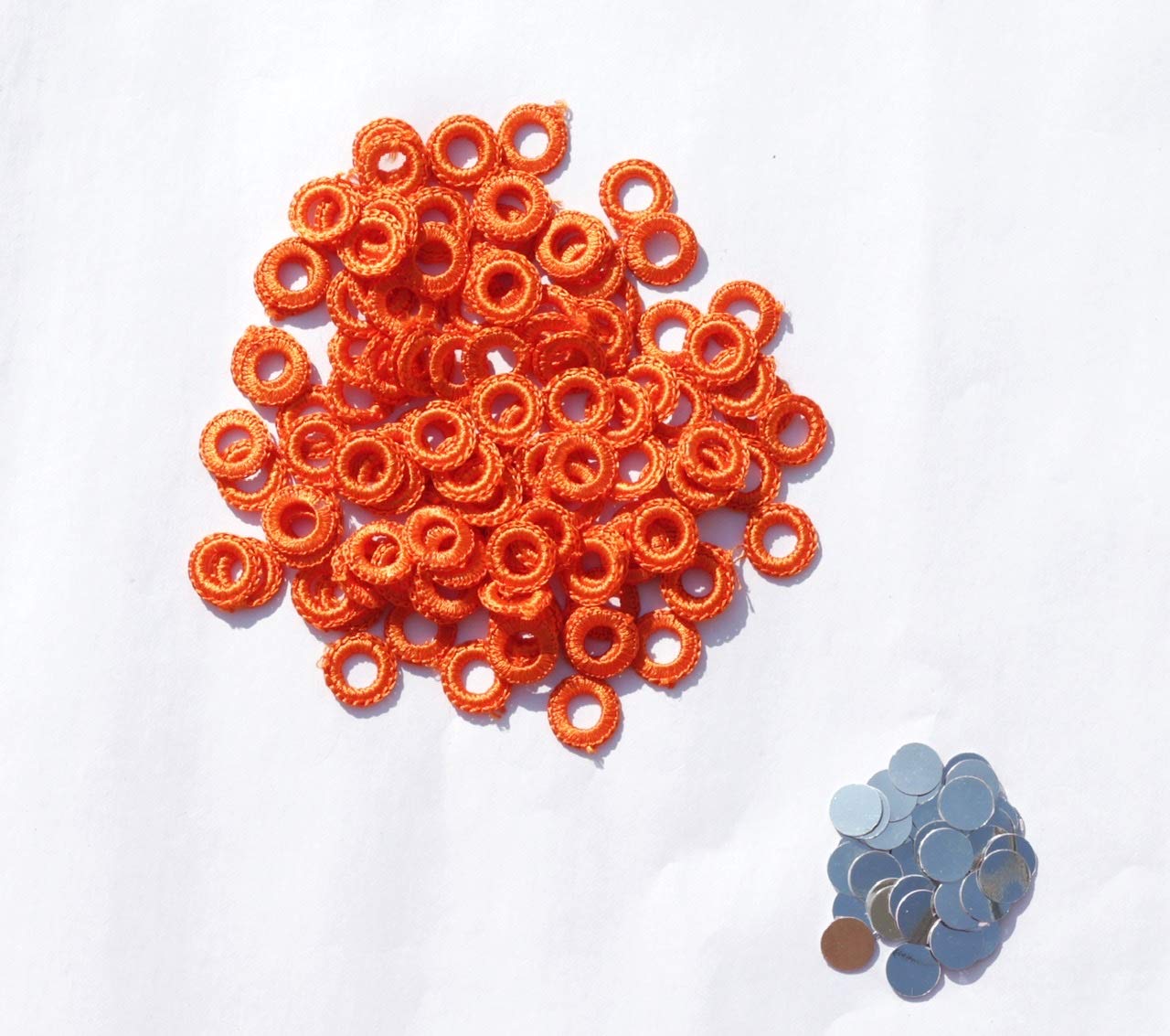 Sei Bella Small Mirror Frames and Mirrors for Embroidery Work, Crochet, Bohemian, Art & Craft Material, Blouse, Neck Design Making -8 mm (Inner),1.7 cm (Outer) - 50 Pieces Pack (Orange)