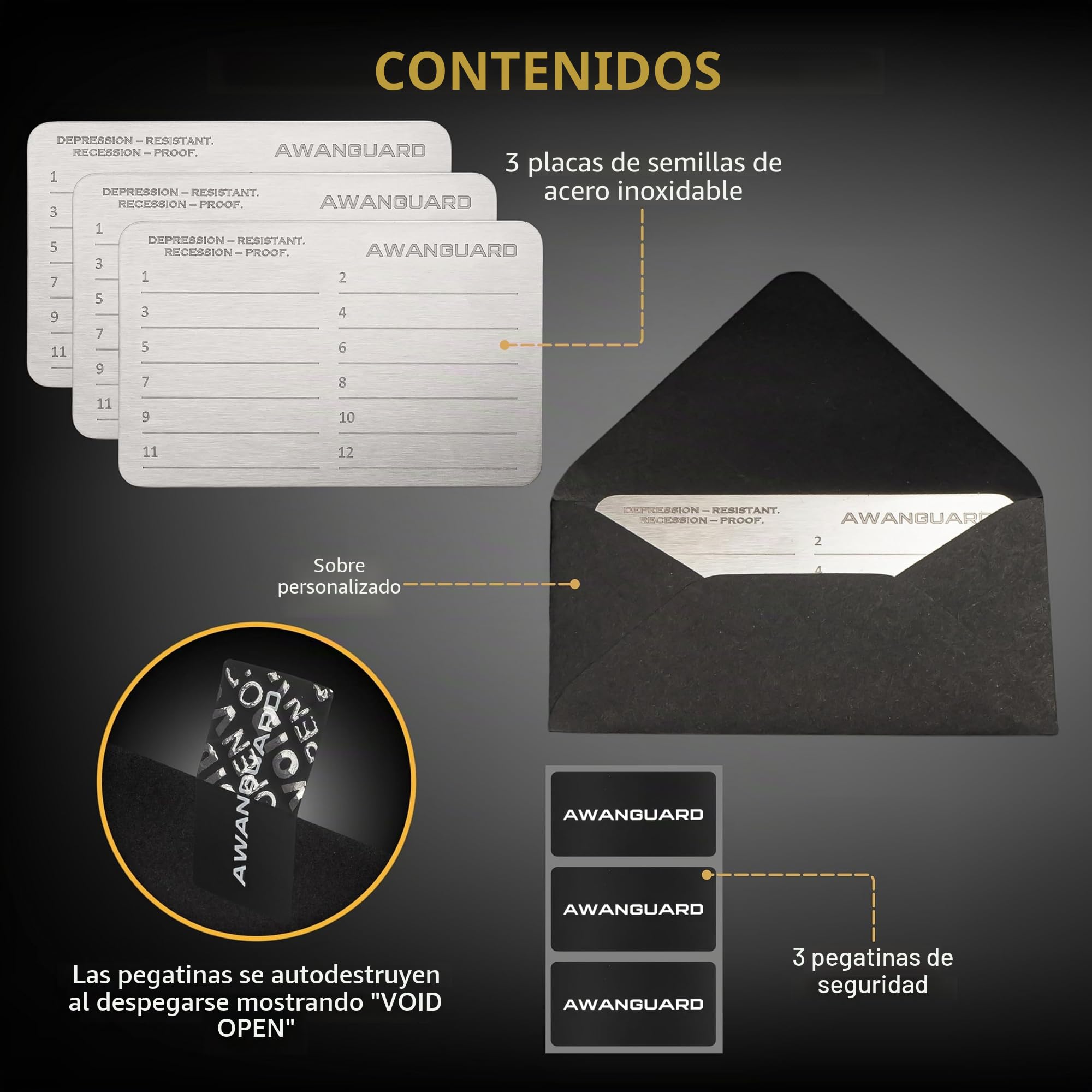 Monedero de Acero AWANGUARD Crypto - 3x24 SEED Phrase Placas de Acero Inoxidable, Crypto Wallet. Almacenamiento de Frases de Recuperación. Monedero de Criptomonedas, Almacenamiento de Frases Semilla