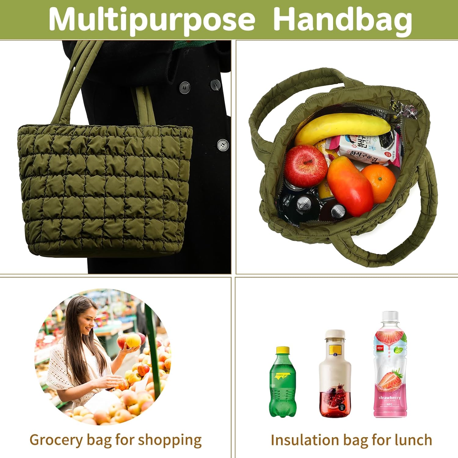 CAMTOP Lunch Box for Women Girls Insulated Cute Lunch Tote Bag Lunchbox Cooler Bag for Work Travel Picnic (Army Green) - Image 5