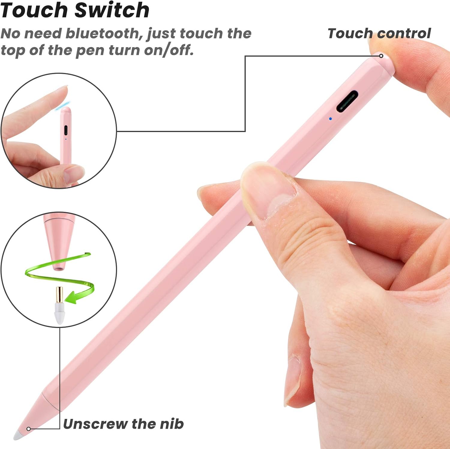 iPad Pencil Pink - Active Stylus Pen Compatible with 2018-2025 Apple iPad 6-11 Gen, iPad Pro 11"/12.9"/M4, iPad Air 3/4/5/M2/M3