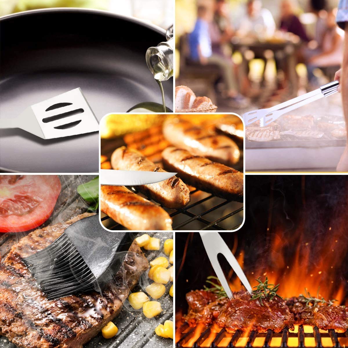 Kit Barbecue 9 Pièces en Acier Inoxydable avec Gants 800°C - Ustensiles de Cuisine pour Grillade