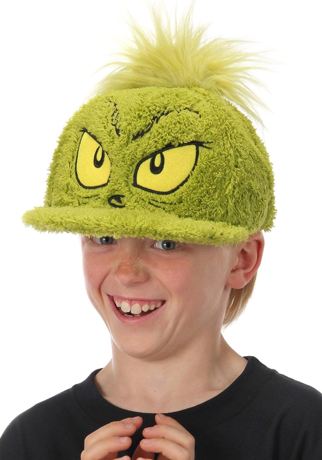 Dr. Seuss The Grinch Adjustable Hat | Fuzzy Grinch Christmas Party Hats, Green Fur Hair Costume Snapback Cap