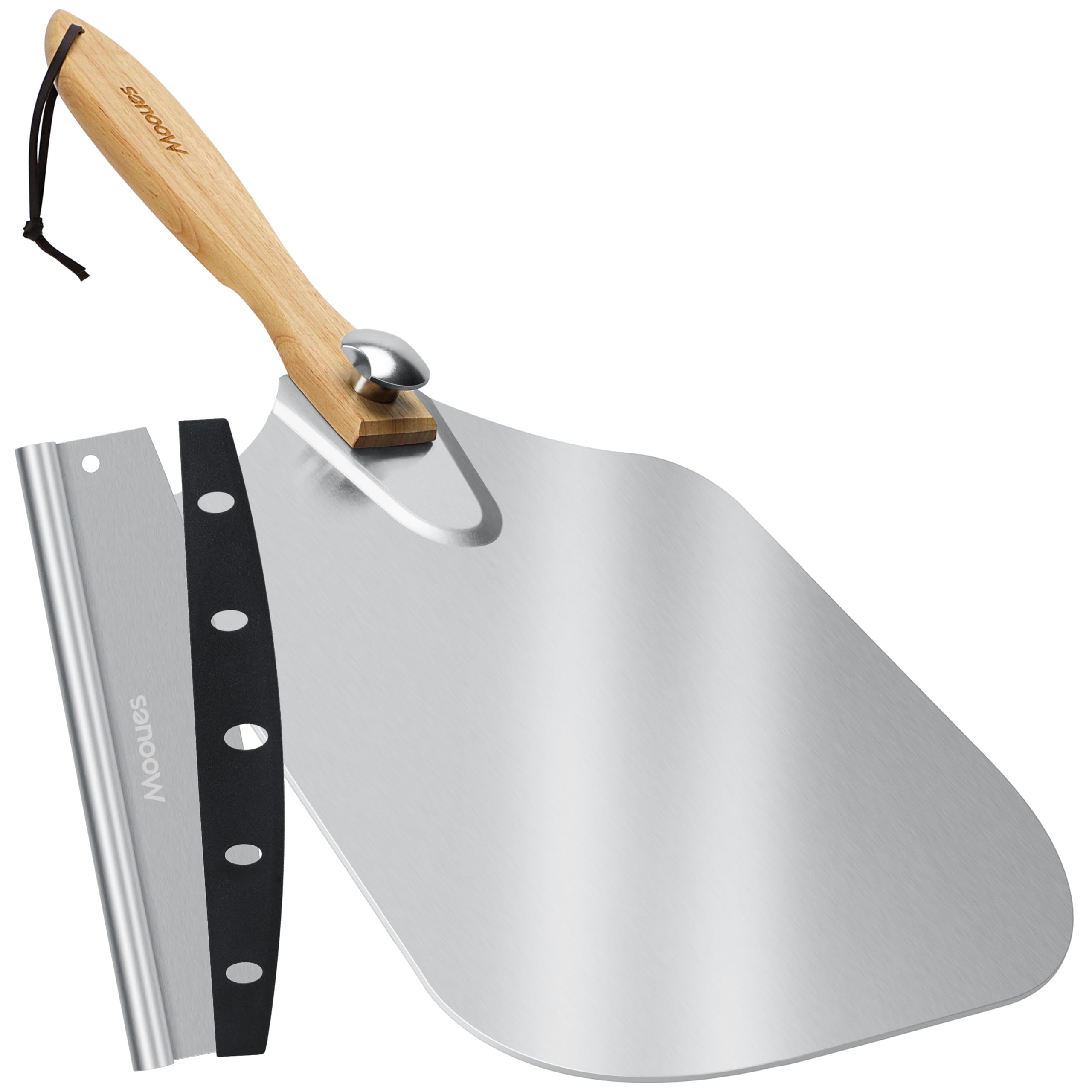 Mooues Pizza Peel Aluminum 17 inch Pizza Spatula with Rocker Cutter