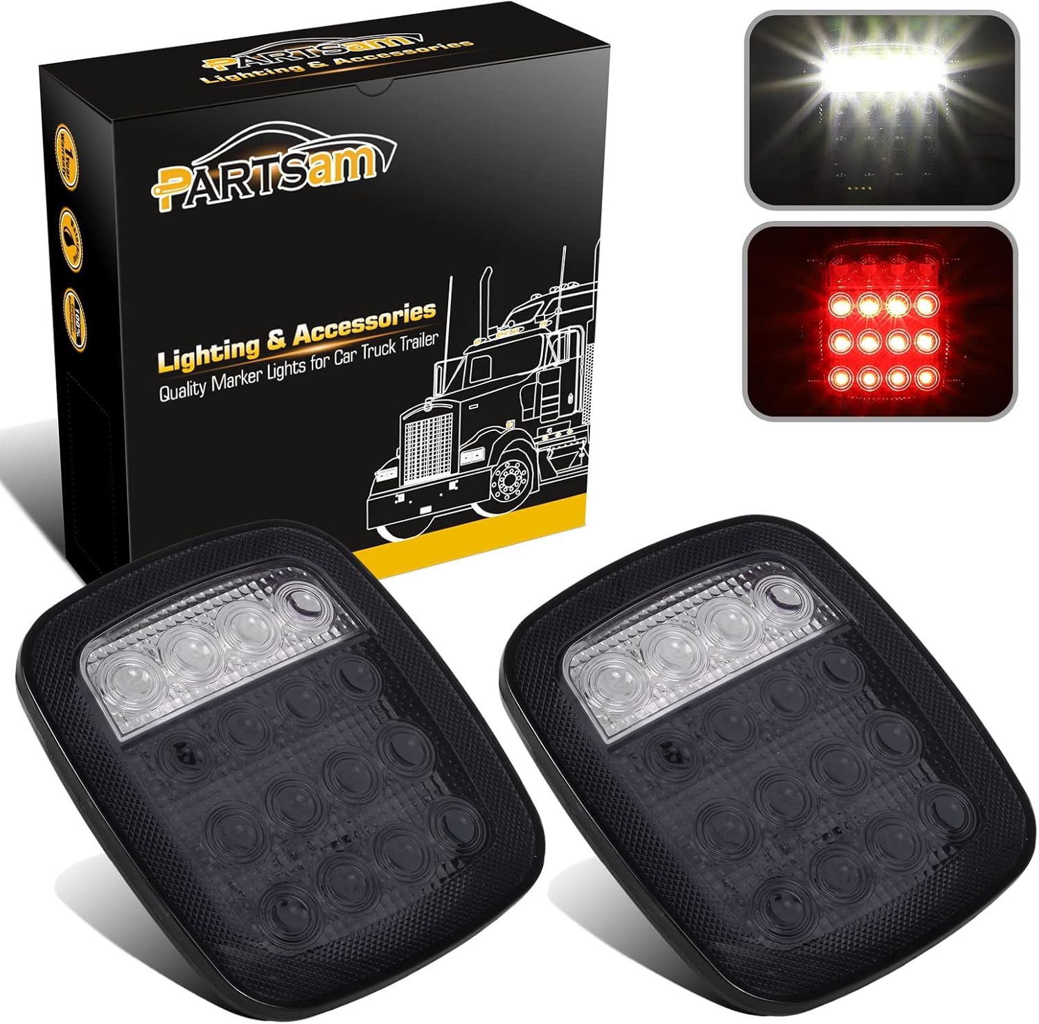 Partsam 2x Universal 16 LED Stop Tail Turn Signal Backup Reverse Brake Clearance Marker Lights Lamps Red/White Replacement for Jeep YJ JK CJ Truck Trailer Waterproof 12V