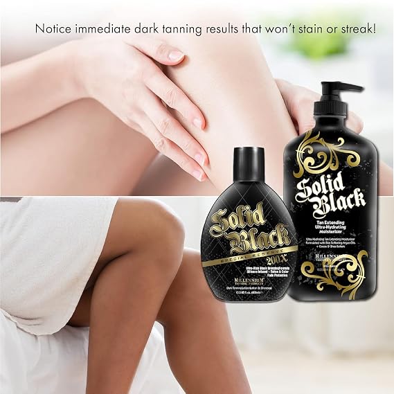 2-PACK Millennium Tanning SOLID BLACK SPECIAL RESERVE 200X Bronzer 13.5 oz & SOLID BLACK TAN EXTENDER Moisturizer Lotion 18.25 oz