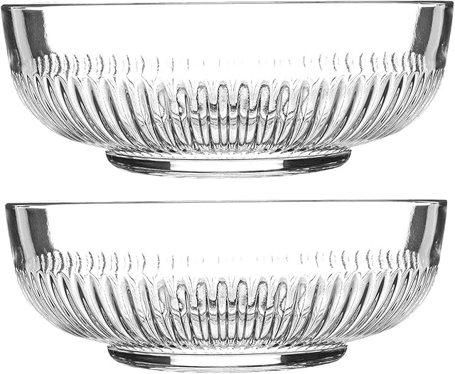 Argon Tableware 2 Piece Large Campana Glass Serving Bowls Set - Vintage Clear Kitchen Mixing Snack Bowl Dishes - 20cm