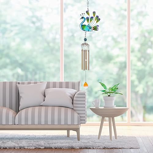 Miniatura 4 de Evealyn Campanillas de viento de pavo real para exteriores, campanillas de viento conmemorativas creativas personalizadas para interiores, 4 tubos
