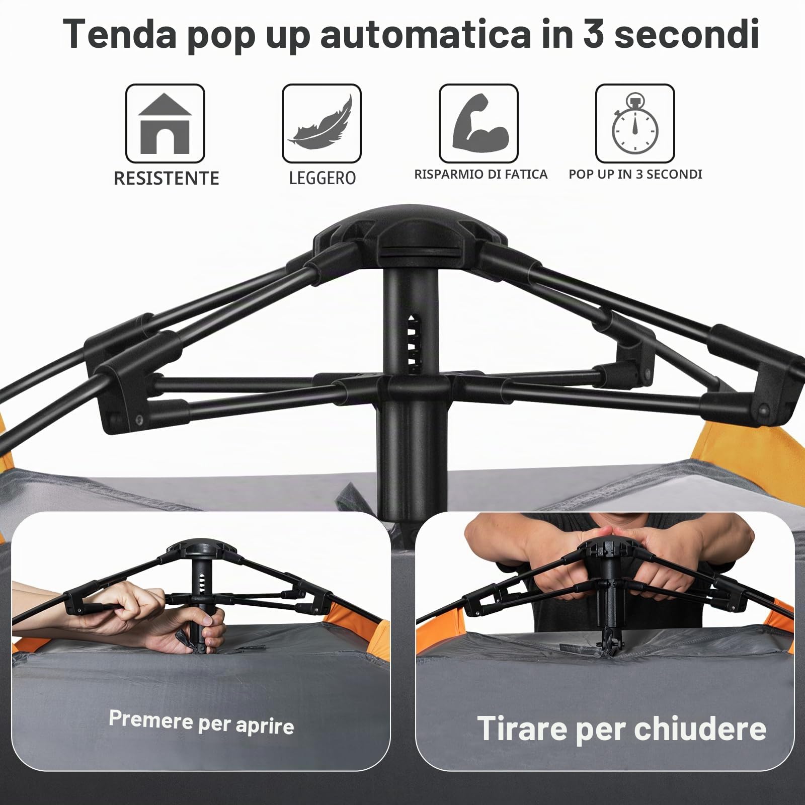 Cflity Tenda da Campeggio, 3 Persone da Tenda Pop Up Automatica Istantaneo Tre Strati Impermeabile 4 Stagione Grande Tenda con Estensibile Tappetino da Terra 2 Pali per Tende