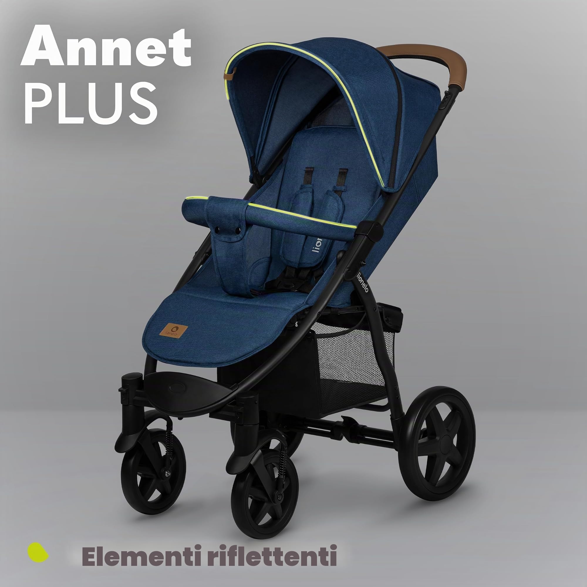 LIONELO Annet Plus - Passeggino dalla nascita ai 4 anni, 22 kg, leggero e pieghevole, con schienale reclinabile in posizione sdraiata, ruote in schiuma EVA, zanzariera, poggiapiedi, porta bevande,