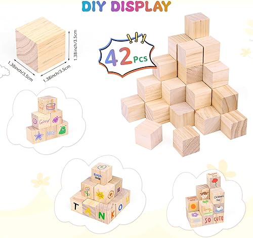 Miniatura 3 de Osgal Kit de letreros para juegos de baby shower, 78 piezas, incluye decoración de un bloque, 42 piezas de bloques de madera en blanco, 30