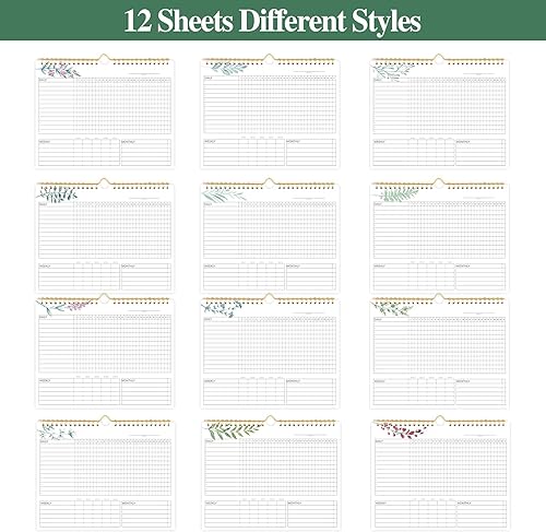 Miniatura 4 de Calendario de seguimiento de hábitos  12 meses sin fecha, diario, semanal y mensual, planificador de hábitos florales amarillo para aumentar la
