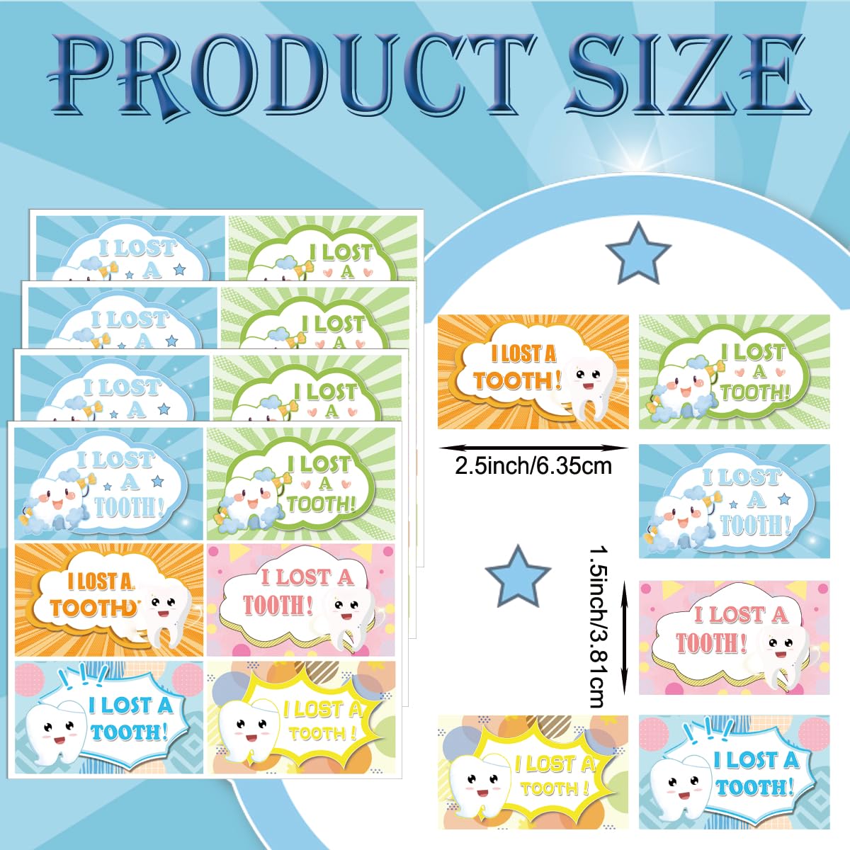I Lost a Tooth Stickers 2.5 x 1.5 inch Dental Hygiene Stickers Tooth Stickers Funny Teeth Sticker for Boys and Girls Tooth Box Decor 60pcs - Image 2