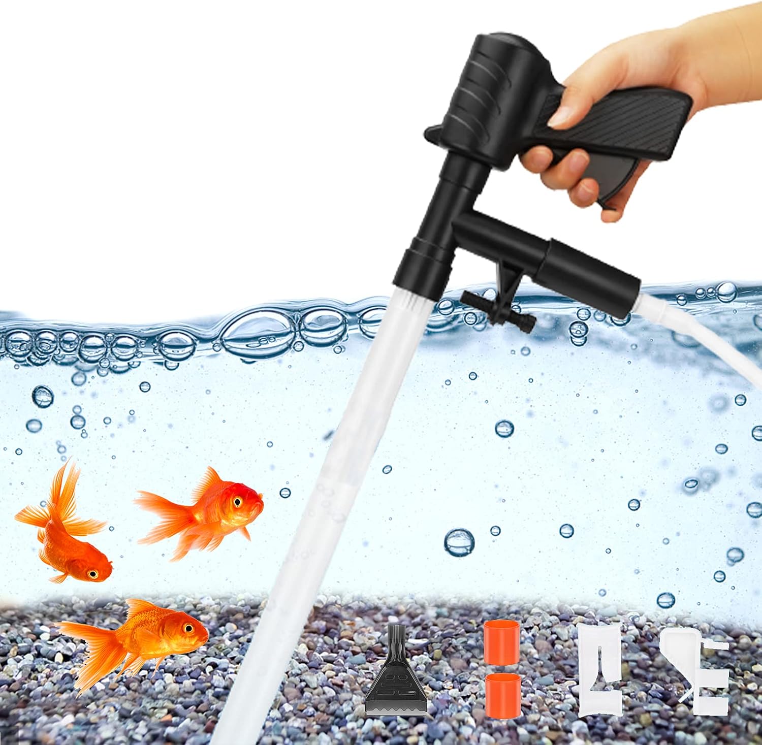 Aquarium Vacuum Gravel Cleaner, Fish Tank Cleaner, Siphon Water Changer with Air-Pressing Button & Adjustable Water Flow Controller, Scraper
