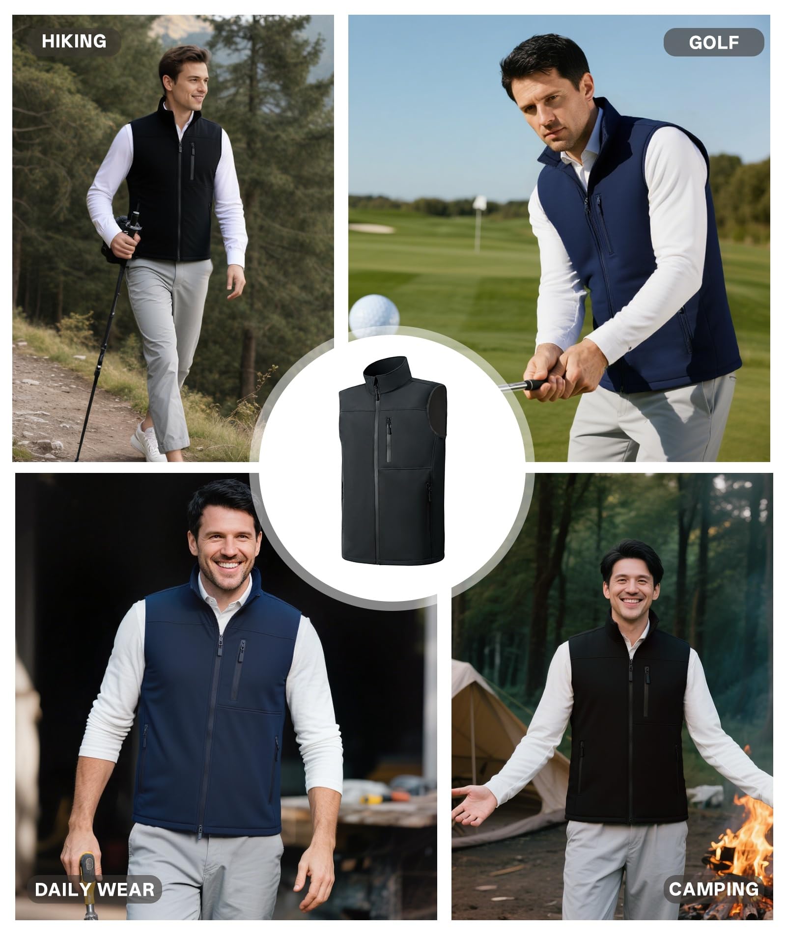 Gilet da golf da uomo, impermeabile, foderato in pile, giacca softshell antivento, senza maniche, leggera