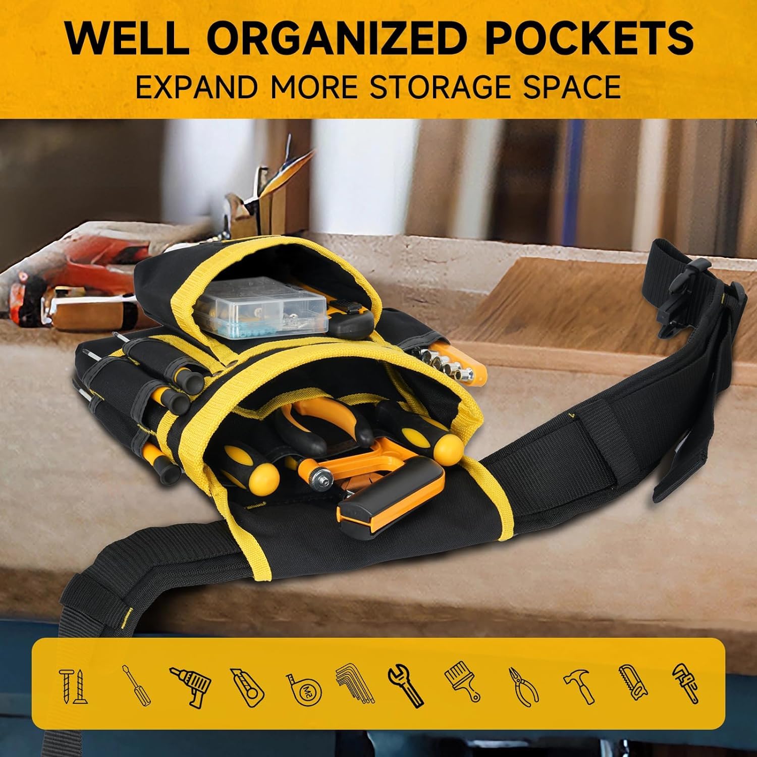 Ceinture Outils,Ceinture porte Outil mit 27 poches,Amovible et Réglable Sac à Outils Magnétique,Ceinture à Outils Rembourrée Robuste pour Hommes,pour électriciens,Charpentiers,Ouvriers du bâtiment
