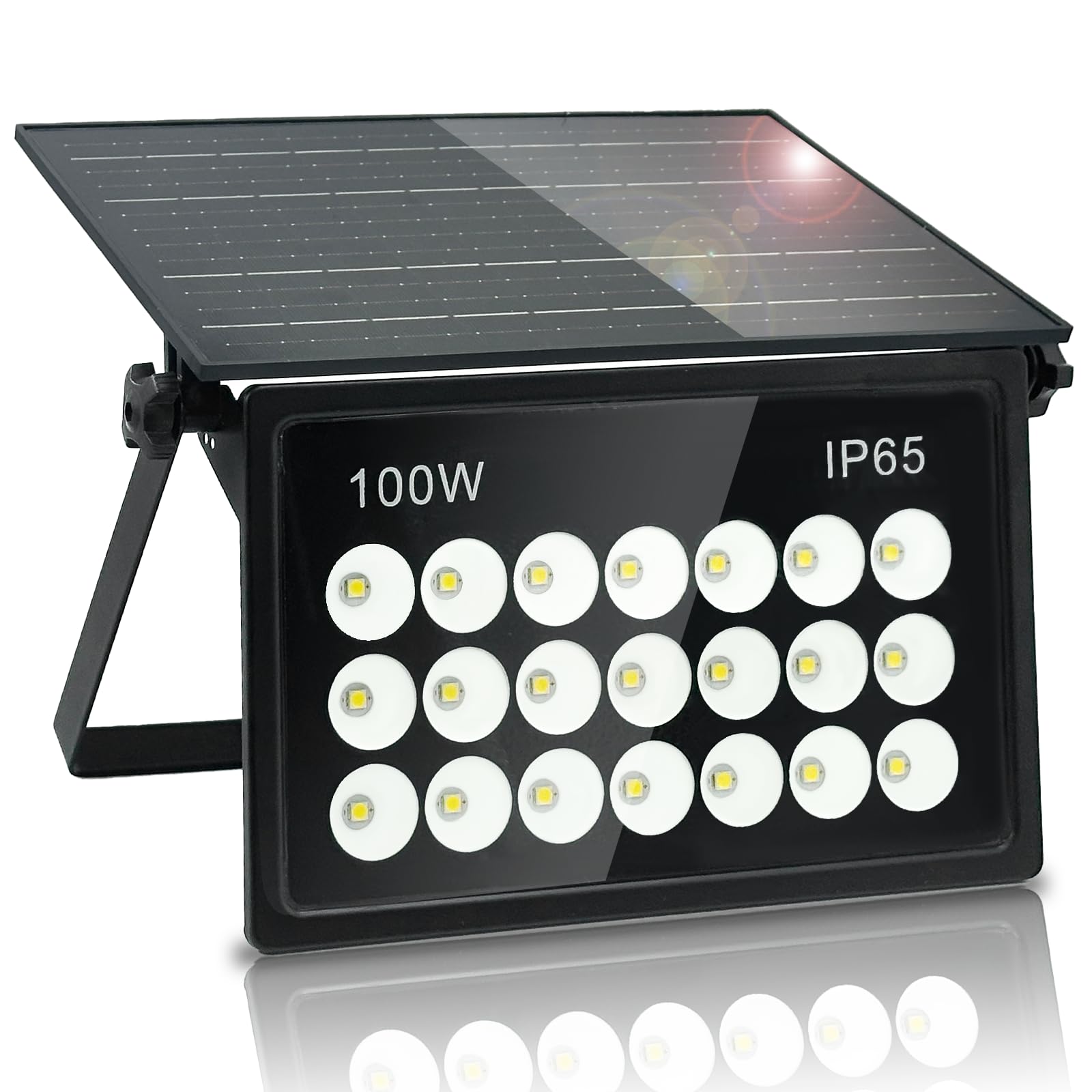 BOSITE 100W Focos Led Exterior Solares, Luz Solar Exterior con Control Remoto, 6500K Lampara Solar Exterior, IP65 Impermeable Foco Exterior Solar para Jardín Patio Camino Garaje Calle