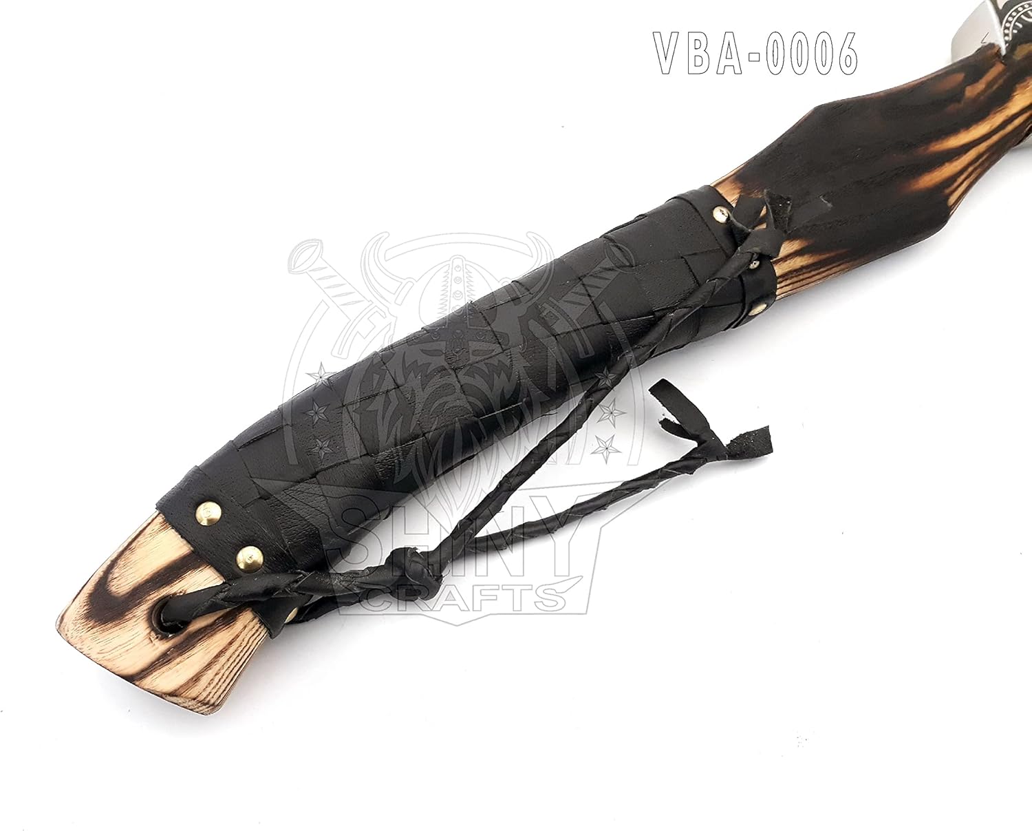 SHINY CRAFTS® Handcrafted Decorative Viking Axe with Leather-Wrapped Handle & Sheath – Engraved Blade – Ceremonial Collectible Gift for Men, Warriors, History Buffs, Cosplay & Display (VBA-06)