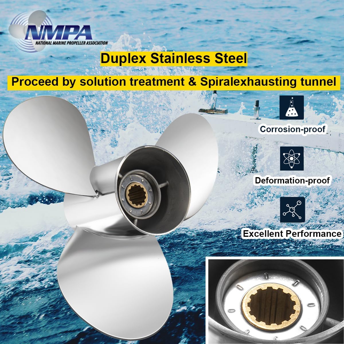 VIF 11 1/8x14 Stainless Steel Boat Propeller for Yamaha T25 40HP F40 50HP F50 F60 Outboard Engines,13 Tooth,Rh
