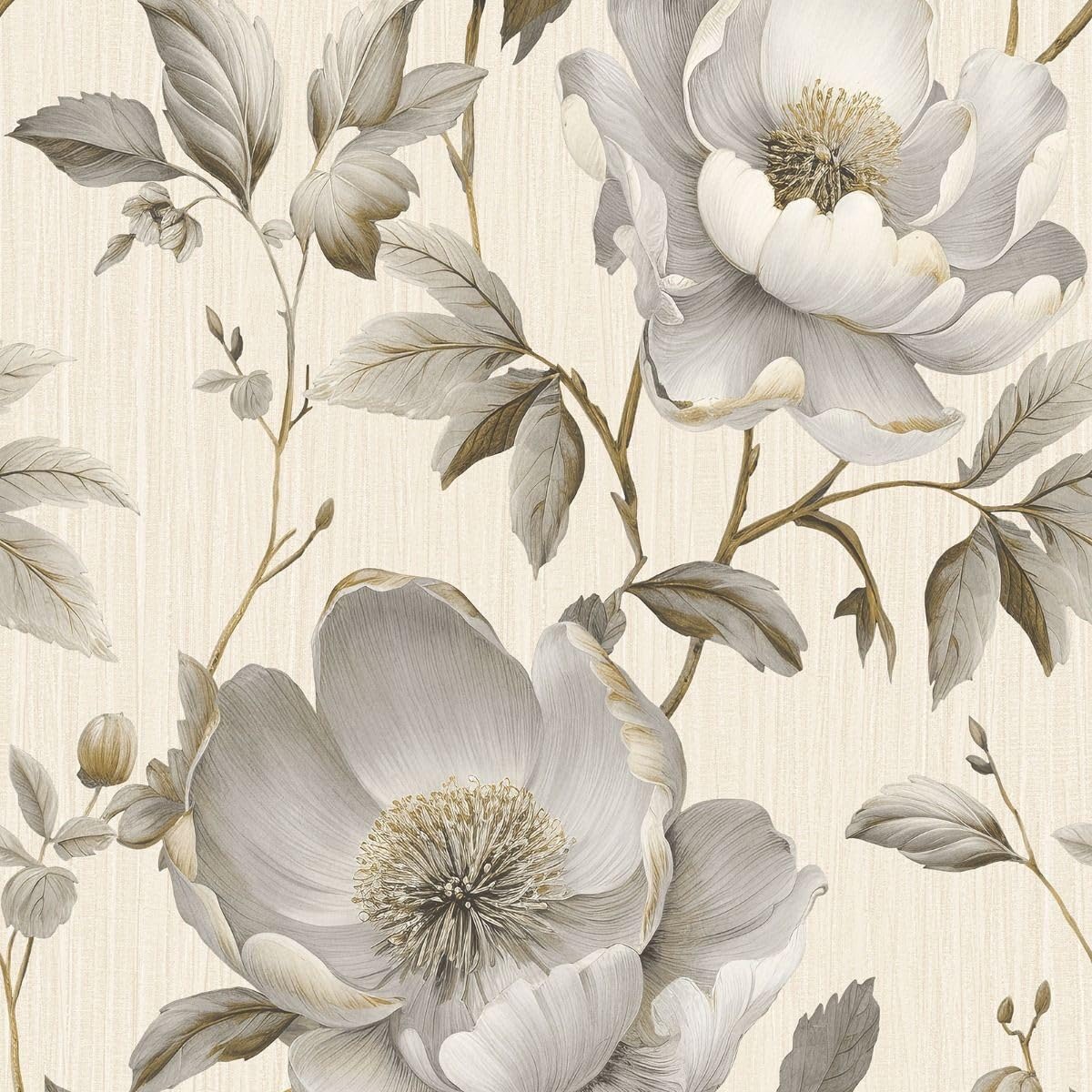 Muriva Alethia Floral Wallpaper - Cream - Large Floral Design with Gold Ink