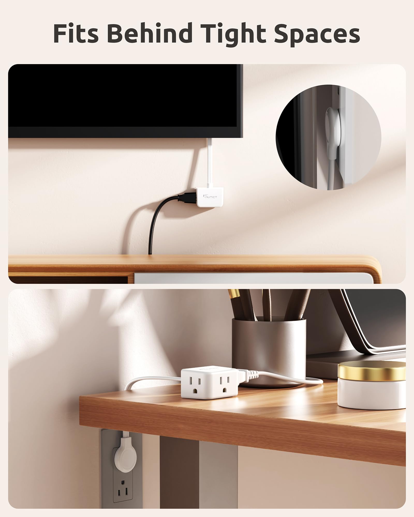 NUTICT Flat Outlet Extender, 6-Inch Cord, 3 AC Outlets, Flat -5 NUTICT Flat Outlet Extender, 6-Inch Cord, 3 AC Outlets, Flat -5