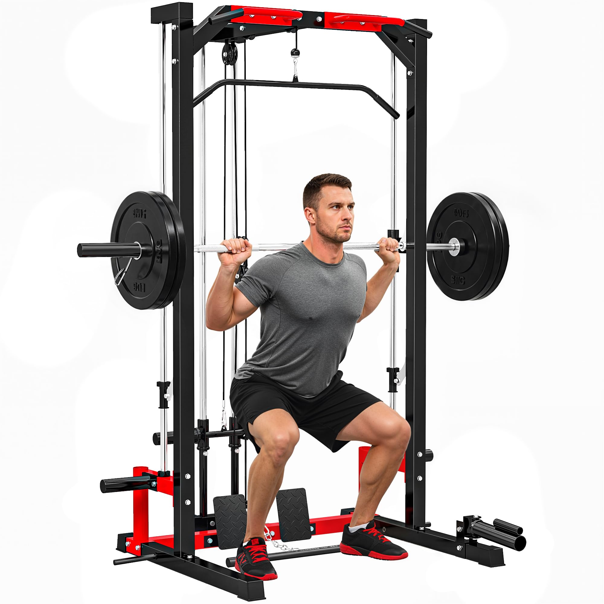 SPORTNOW Power Cage with Pull Up Bar - Multifunction Home Gym Equipment - Black