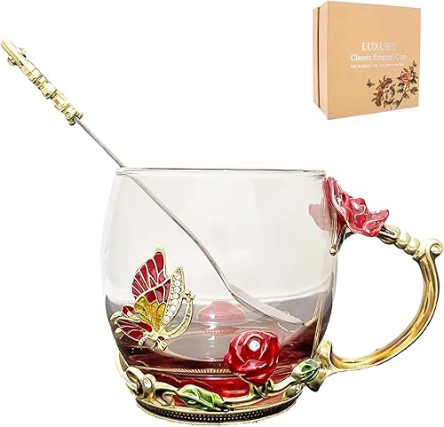 Tazas de café de cristal sin plomo, hechas a mano, sin plomo, con juego de cuchara, regalos únicos para cumpleaños, día de la madre, ideas para