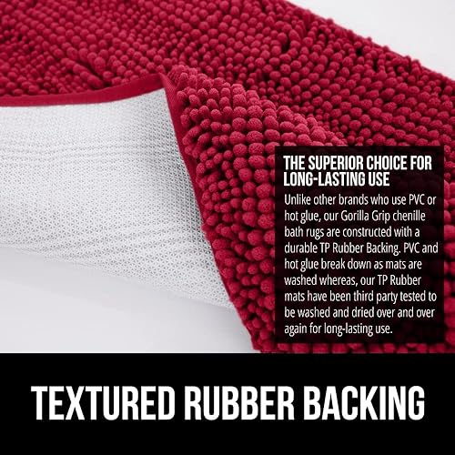 Vista 517 de Gorilla Grip - Tapete de baño de 30” x 20”, de felpilla gruesa, suave y absorbente, secado rápido, de microfibra, con reverso de caucho, para piso