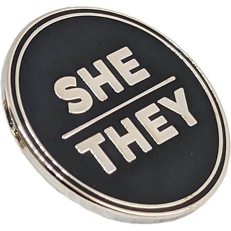 Black and Silver She/They Pronoun Pin