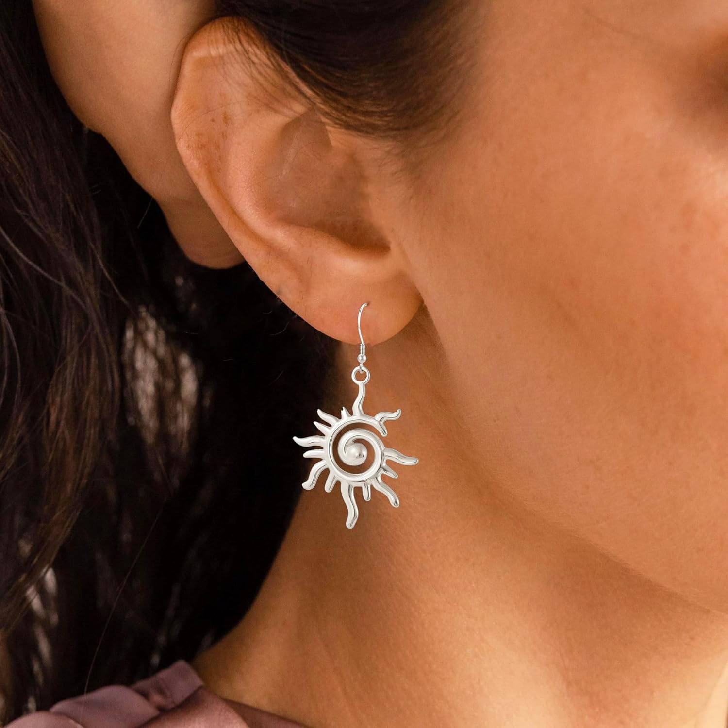 Sunburst Earrings for Women with 925 Sterling Silver Hooks,Hypoallergenic Sun Dangle Earring Boho Jewelry Gift - Image 3