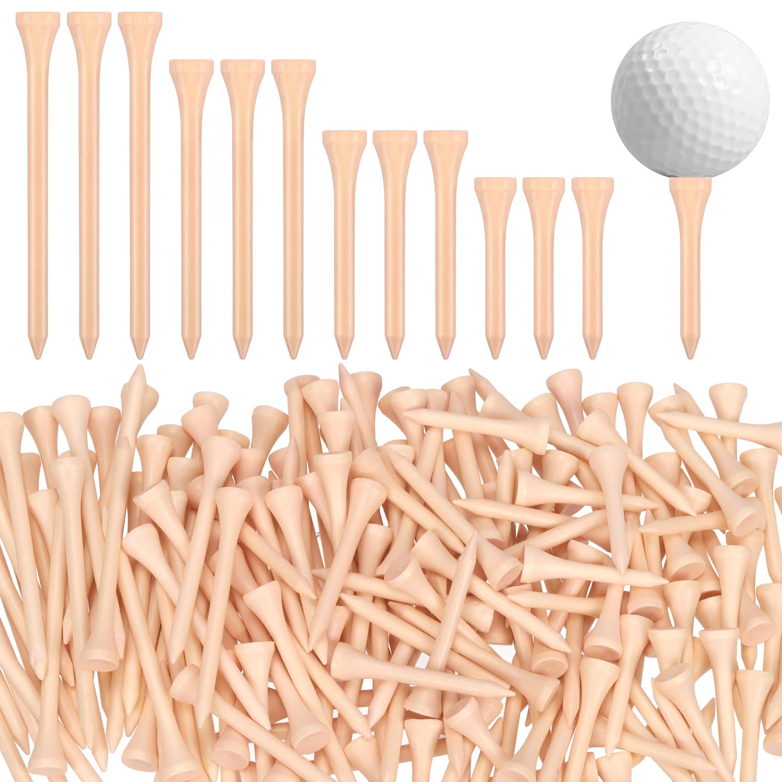 Mardatt 180Pcs Golf Tees, 1-3/5"(42mm), 2-1/8"(54mm), 2-3/4"(70mm), 3-1/4"(83mm) Bamboo Golf Tees
