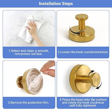 Suction Cup Hooks for Shower, Heavy Duty Wreaths Hangers for Glass Door Window, Towel Hook No Drill Holder on Smooth Wall, Mirror, Tile for Home (4Pcs Gold)