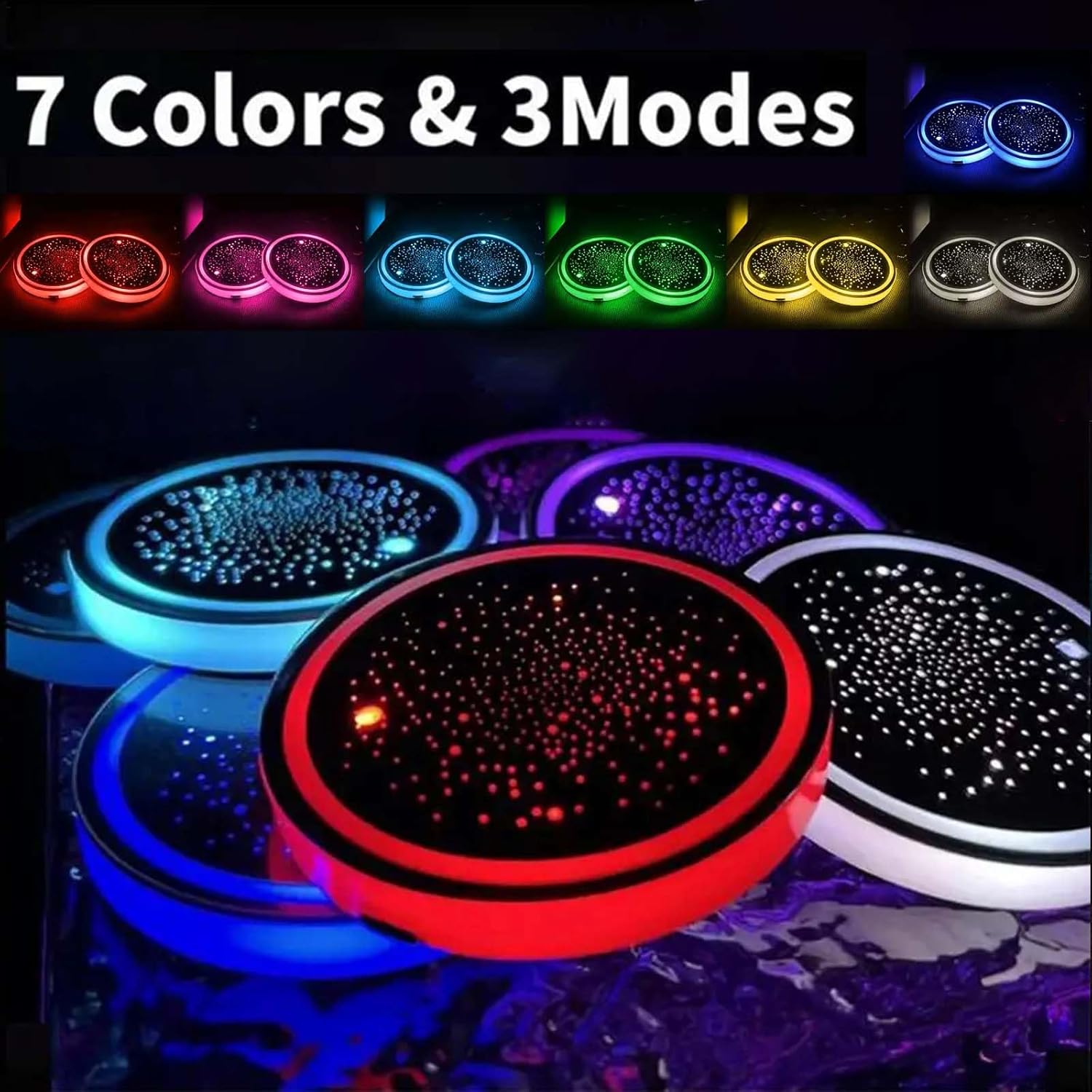 2PCS LED Car Cup Holder Lights, Light up Car Coasters for Cup Holders 7 Colors Changing USB Charging Mat Waterproof Cup Pad, Car Gifts for Men & Women - Image 5
