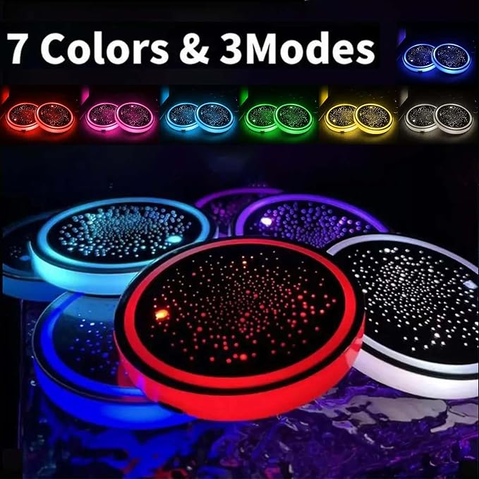 2PCS LED Car Cup Holder Lights, Light up Car Coasters for Cup Holders 7 Colors Changing USB Charging Mat Waterproof Cup Pad, Car Gifts for Men & Women miniatura 5