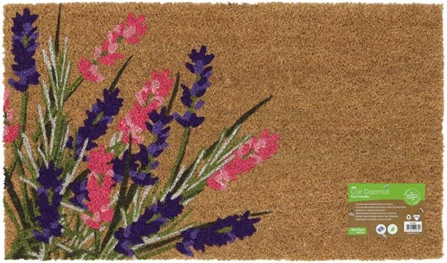 JVL Eco-Friendly Garden Latex Backed Coir Entrance Door Mat, Lavender Design
