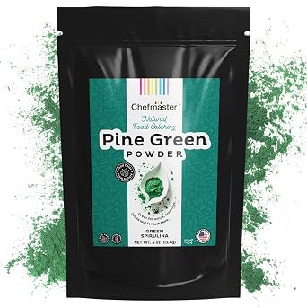 Plant-Based Natural Food Color Powder by Chefmaster, No Artificial Dyes, Green Spirulina Powder for Icing, Fondant, Buttercream & Decorating, Quality Crafted in California USA, Pine Green, 4 oz