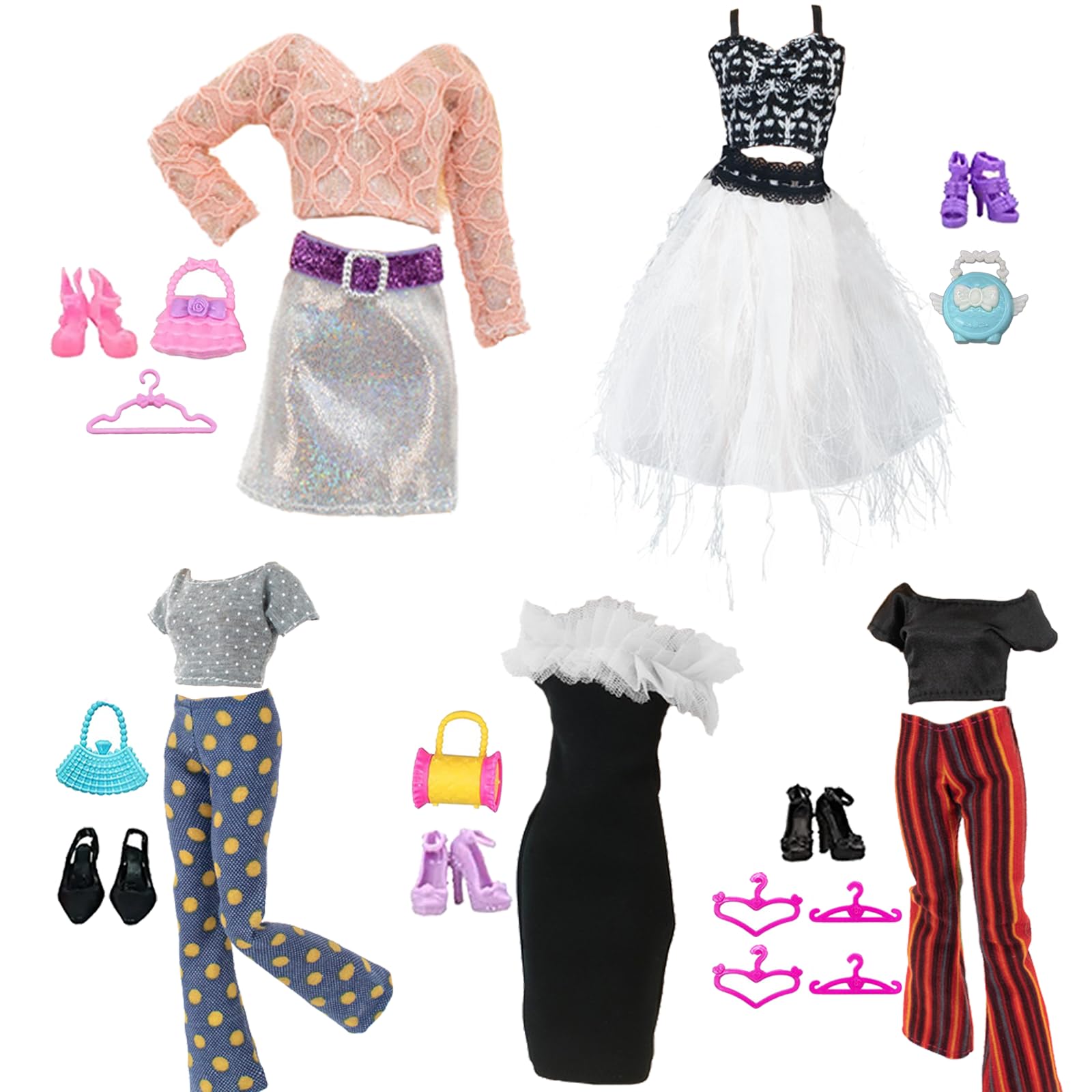 21-teiliges Puppenkleider Set Für Barbie - Mode Outfits Mit Schuhen & Accessoires