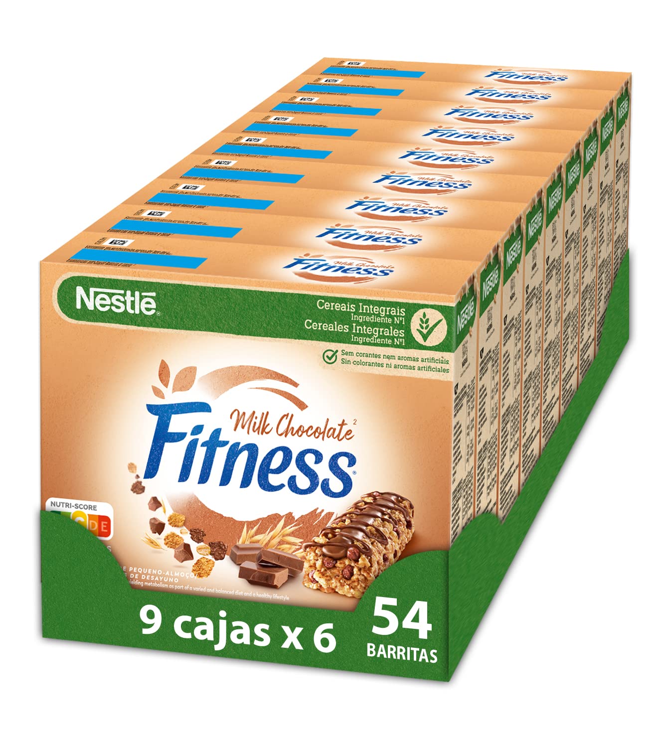 Cereales Nestlé Fitness - Barritas Chocolate con Leche, 9 x 6 Paquetes de 22.5 g
