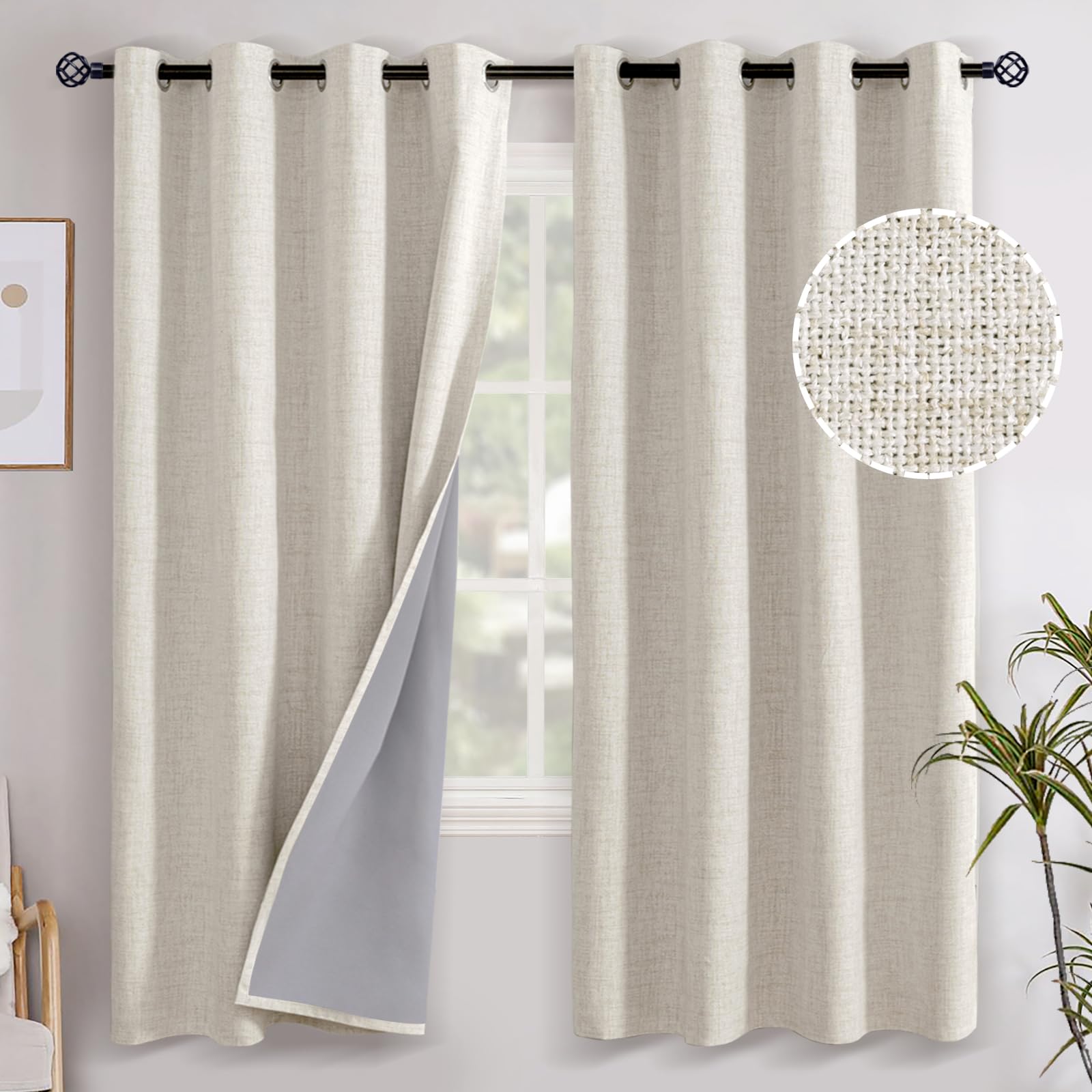 YoungsTex Linen Blackout Curtains 72 Inch Length for Living Room, Thermal Insulated Drapes with Grommet Full Room Darkening for Bedroom Country Farmhouse, Linen, 2 Panels, 52 X 72 Inch